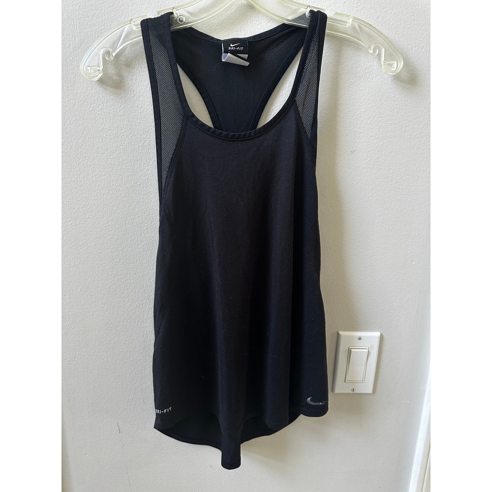 Nike Dri-FIT Womens Racerback Tank Top Black Mesh Panel Athletic Gym Shirt